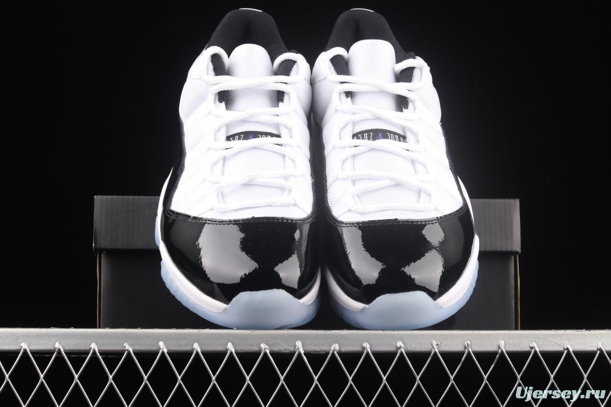 Air Jordan 11 Low Concord 1 kangkou white and black original standard real carbon fiber low top basketball shoes 528895-153