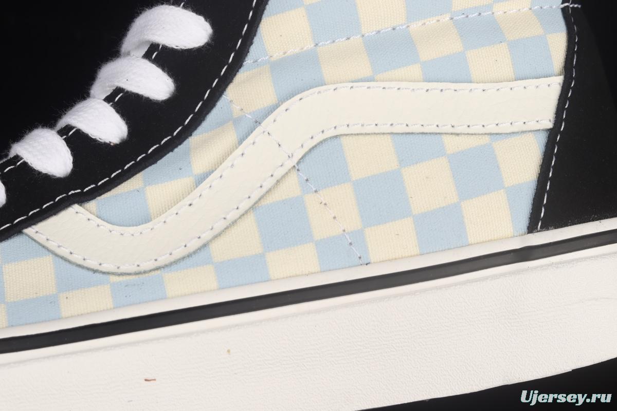 Vans SK8-Hi cream blue checkerboard high upper shoes VN0003CAI8C