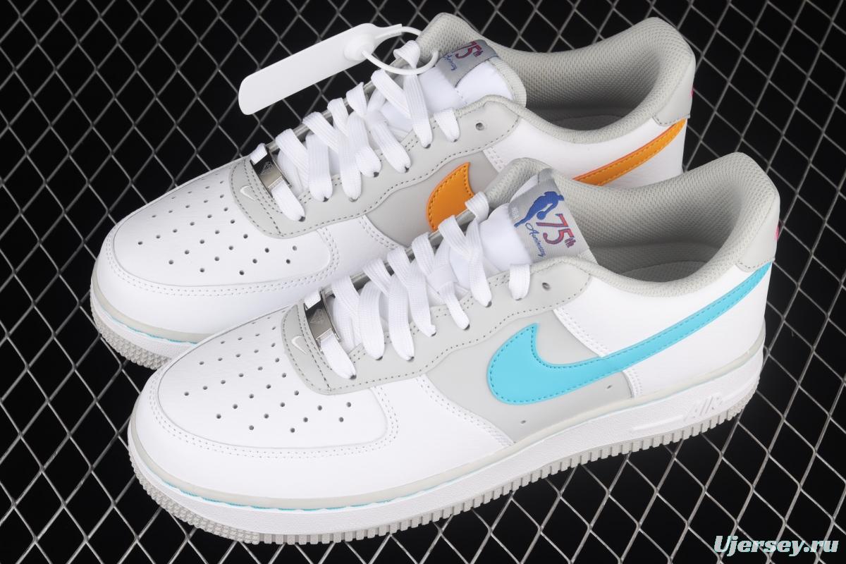 NBA x NIKE Air Force 1x 07 Low white, blue, yellow, mandarin duck hook low-top casual board shoes DC8874-100