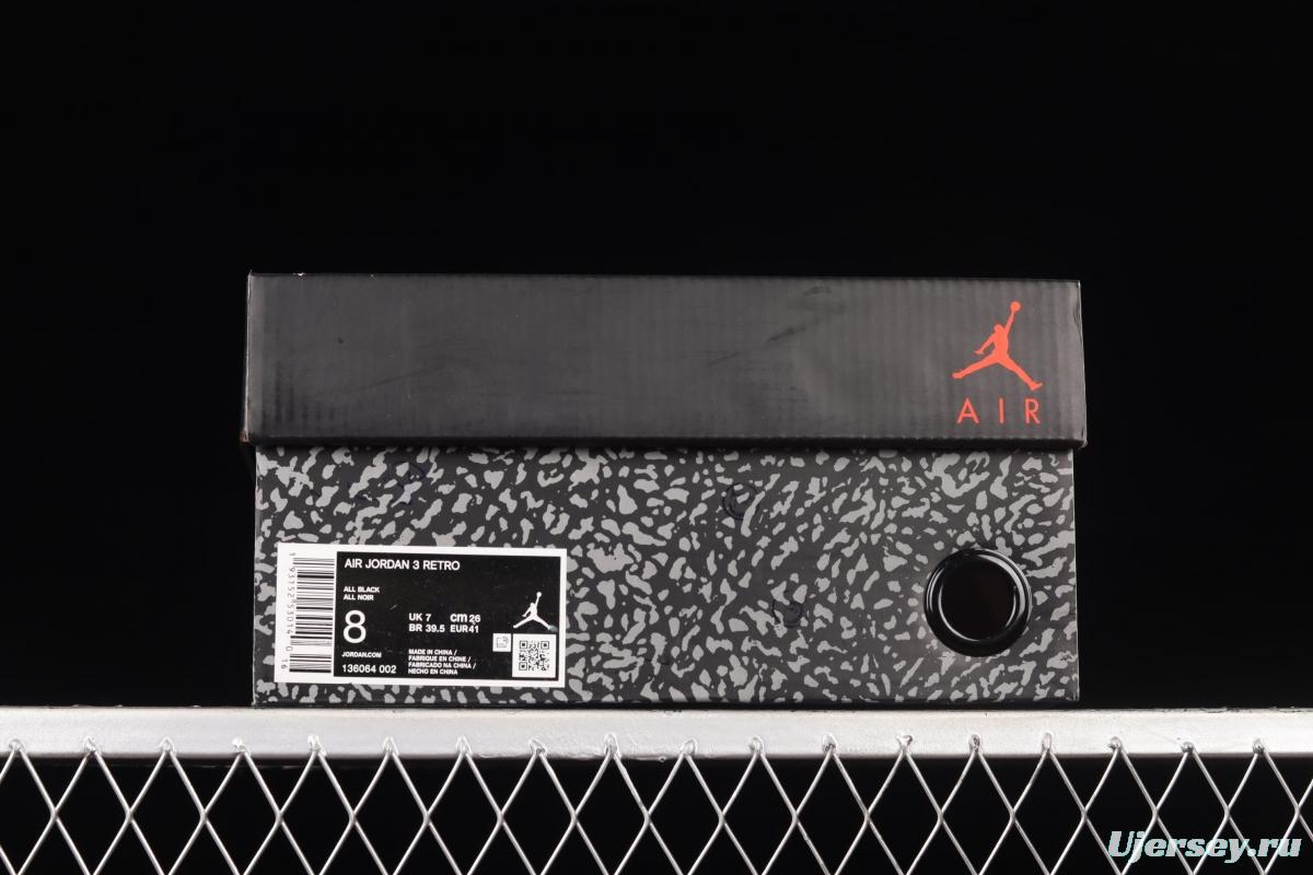 Air Jordan 3 Black Cement AJ3 matte black cement 136064-002