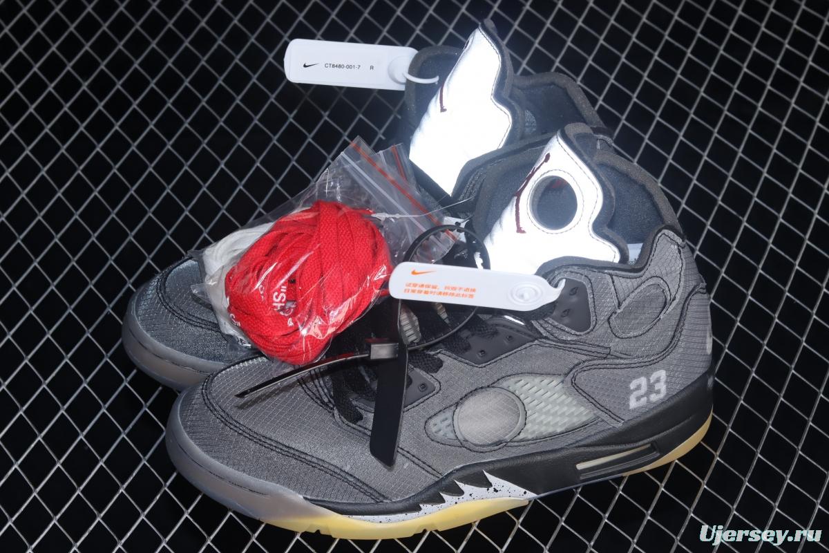 OFF-White x Air Jordan 5 Retro SP black sail 3M reflective basketball shoes CT8480-001