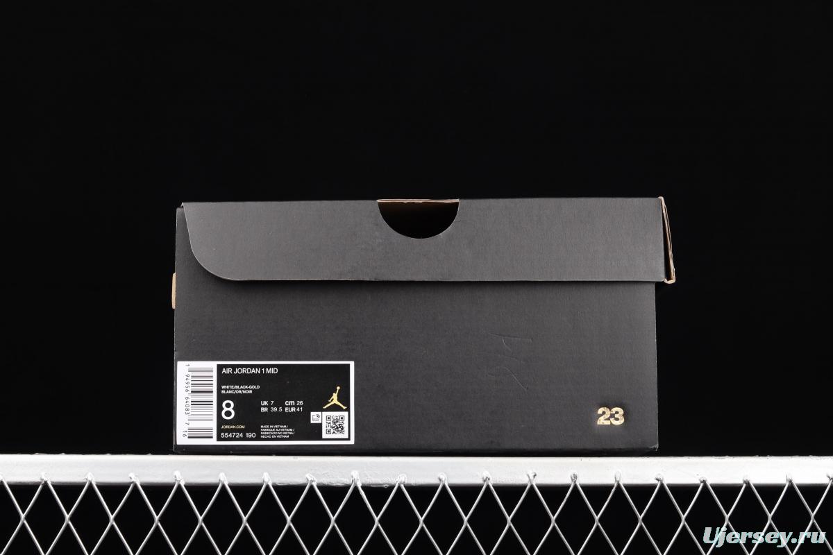 Air Jordan 1 Mid SE white and black gold Zhongbang basketball shoes 554724-190