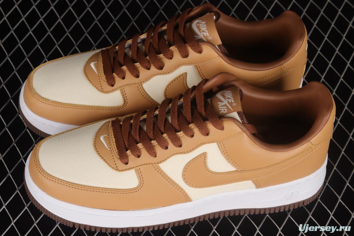 NIKE Air Force 1'07 Low milk tea brown canvas leather color matching low-top casual sneakers DJ6395-100