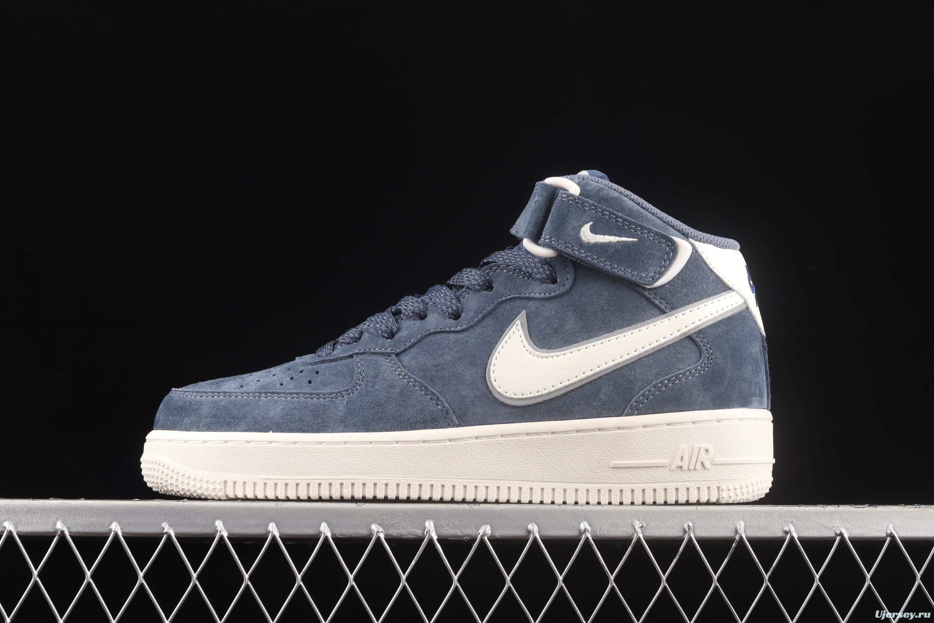 NIKE Air Force 1' 07 Mid dark blue suede 3M reflective mid-finish casual board shoes AA1118-007