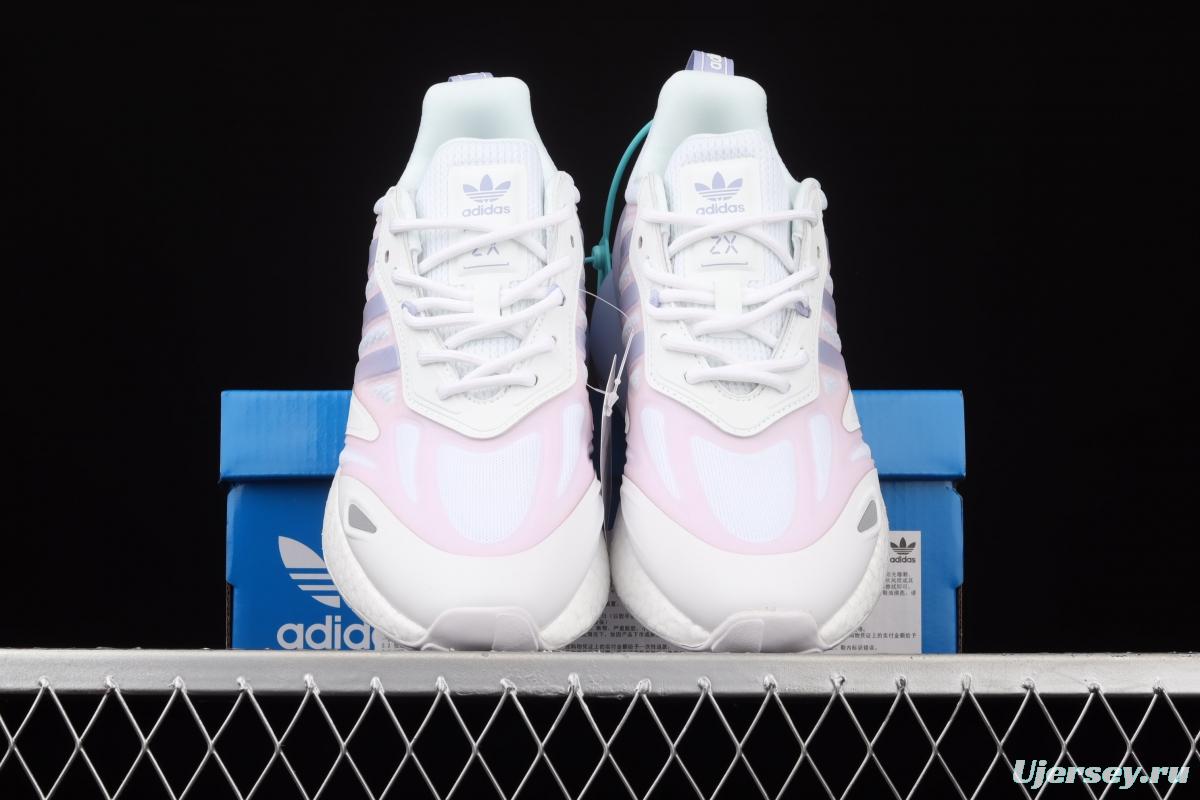 Adidas ZX 2K Boost 2.0 GZ7824 2021 Summer New Clover Popcorn vintage running shoes