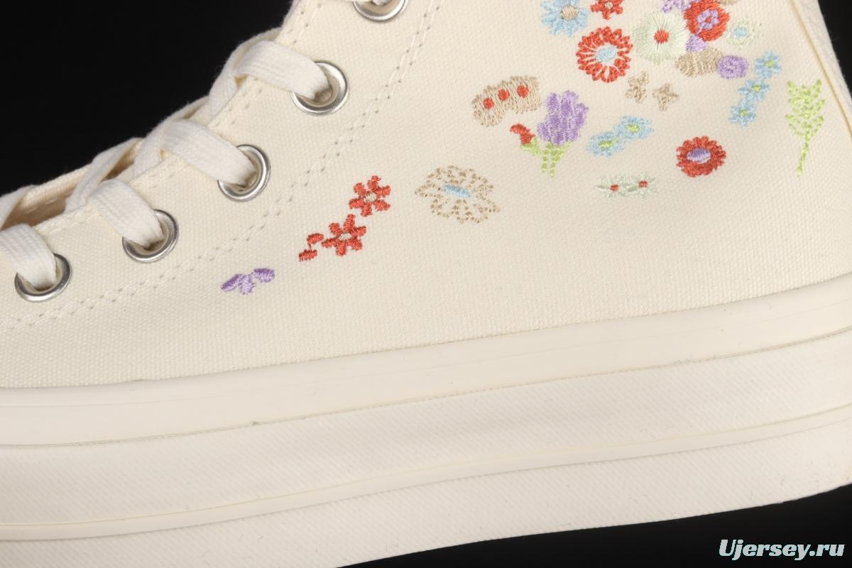 Converse Chuck 70s spring blooming embroidered thick-soled high-top leisure board shoes A01586C