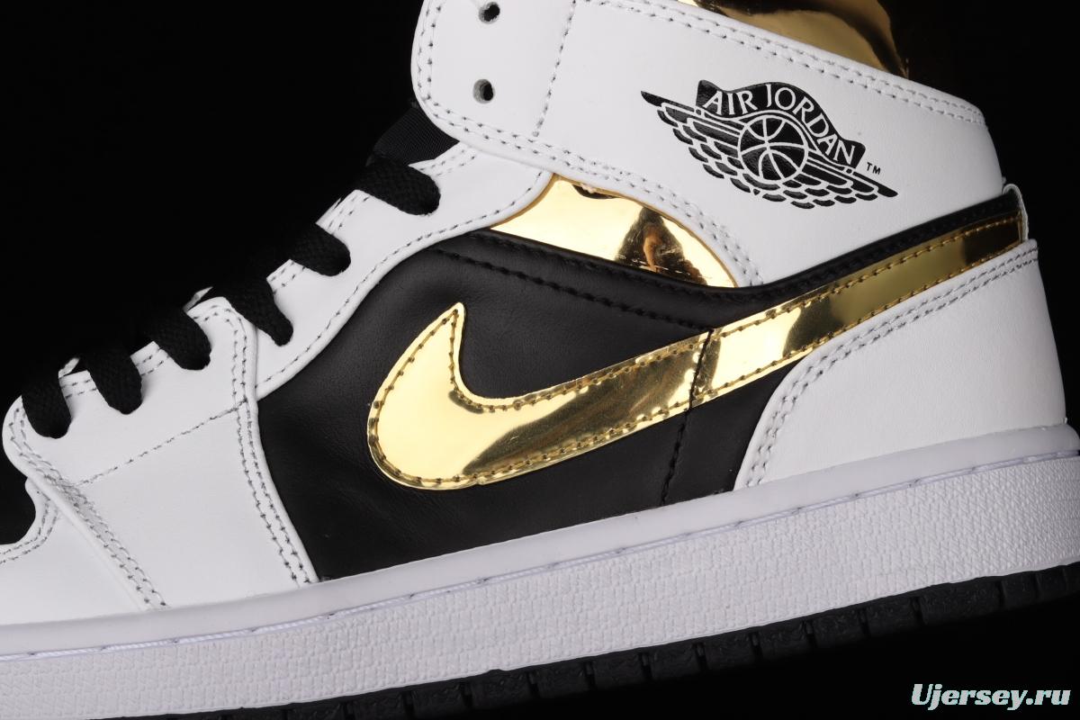 Air Jordan 1 Mid SE white and black gold Zhongbang basketball shoes 554724-190