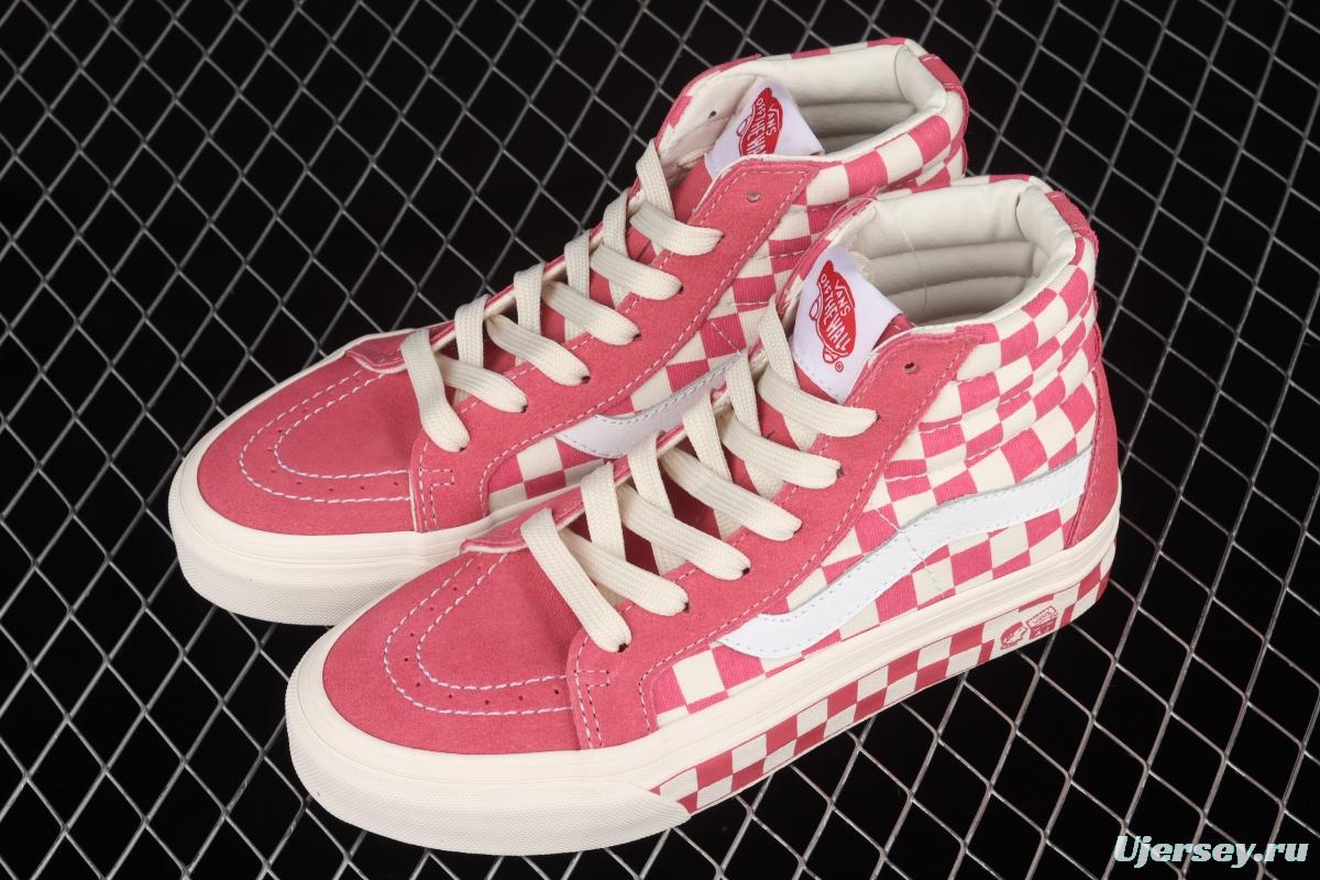 Vans Sk8-Hi Anaheim Pink White Chess Lattice Leisure Board shoes VN0A38GF2U9