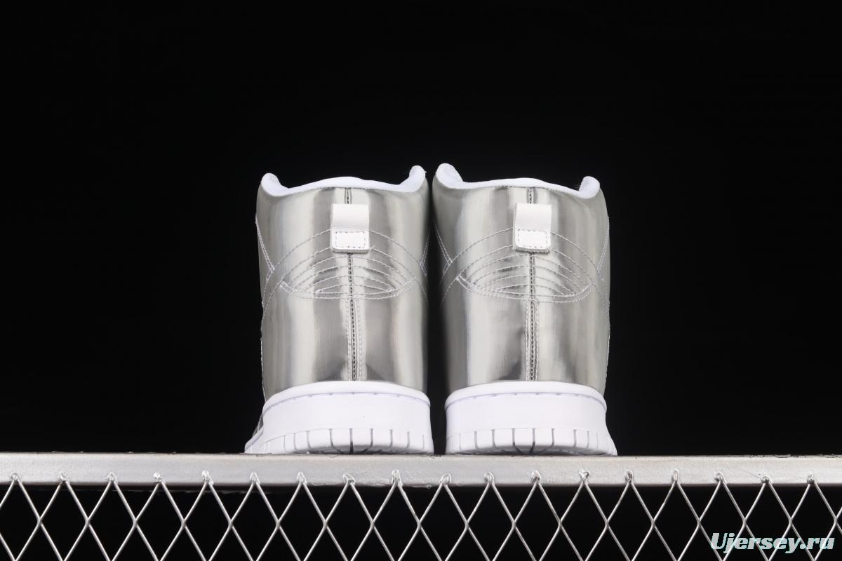 Clot x Nike DUNK High ICE Guanxi co-signed metal silver flash card color matching high-top skateboard shoes DH4444-900