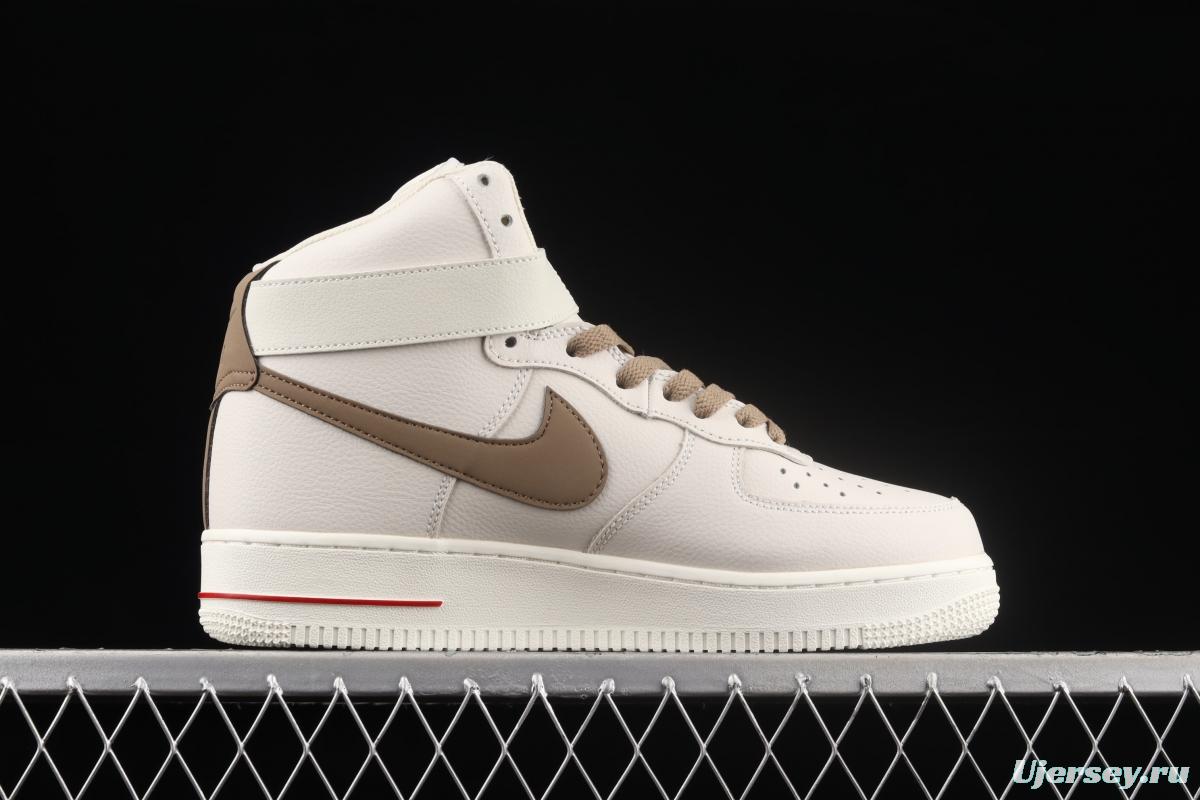 NIKE Air Force 1 Mid milky white light brown hook high-top casual board shoes 808788-995