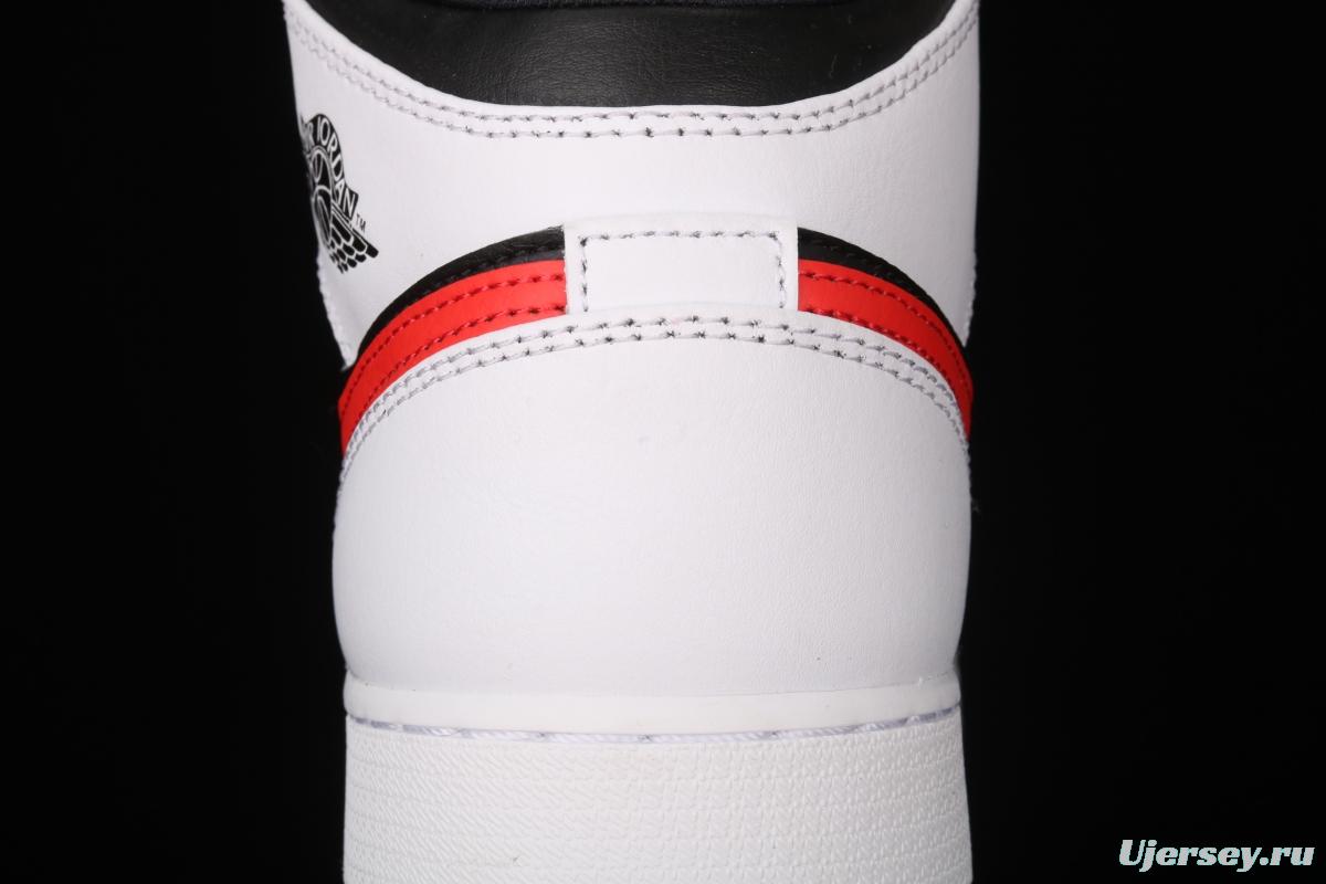 Air Jordan 1 Mid black white red hook Zhongbang basketball shoes 554725-075