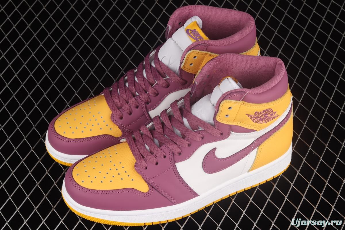 Air Jordan 1 High white-purple-yellow high-top basketball shoes 555088-706