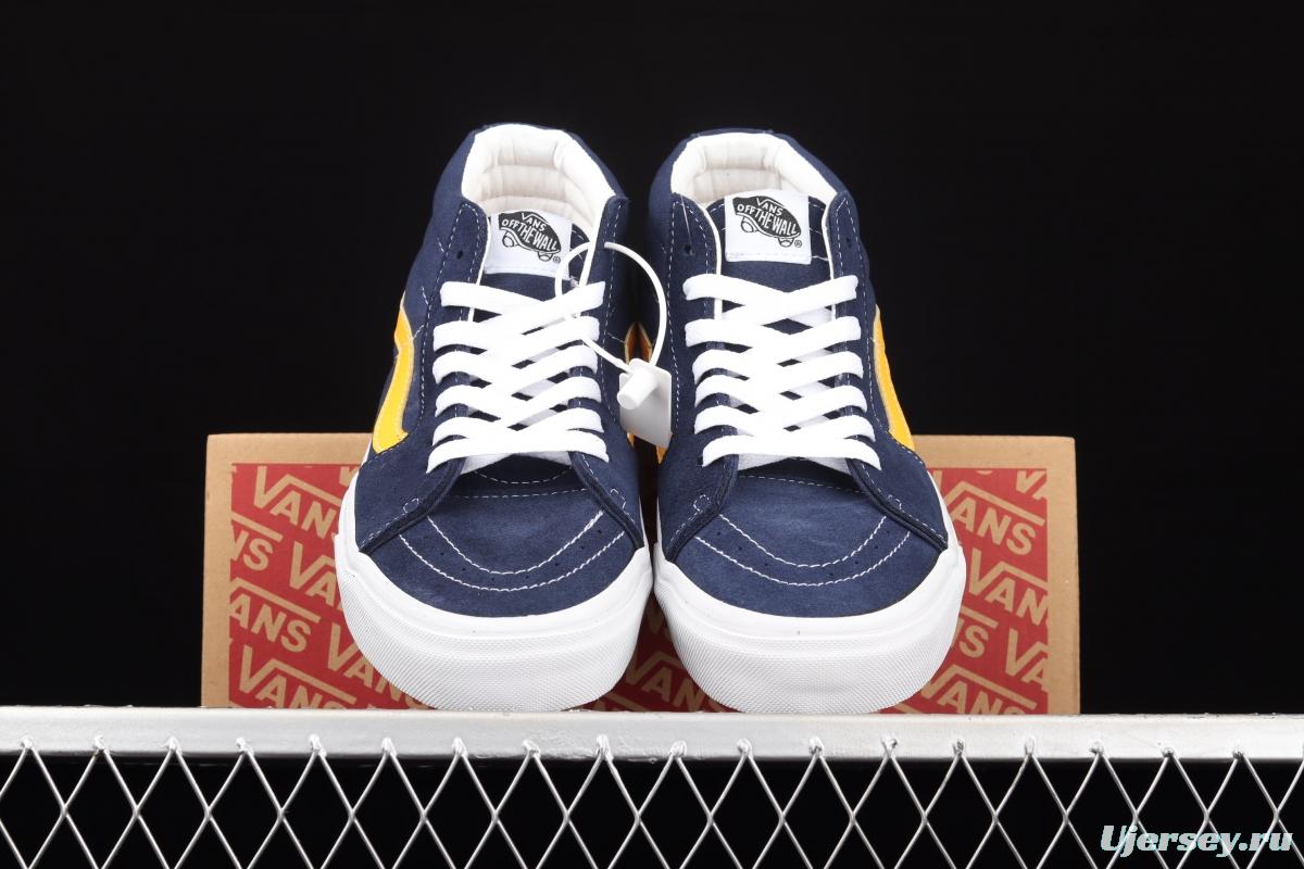 Vans Sk8-Mid blue and yellow color splicing of vintage classic canvas skateboard shoes VN0A3WM34PL