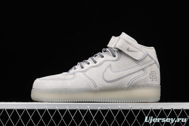 Reigning Champ x NIKE Air Force 1' 07 Mid defending champion suede gray 3M reflective sports leisure board shoes GB1228-185