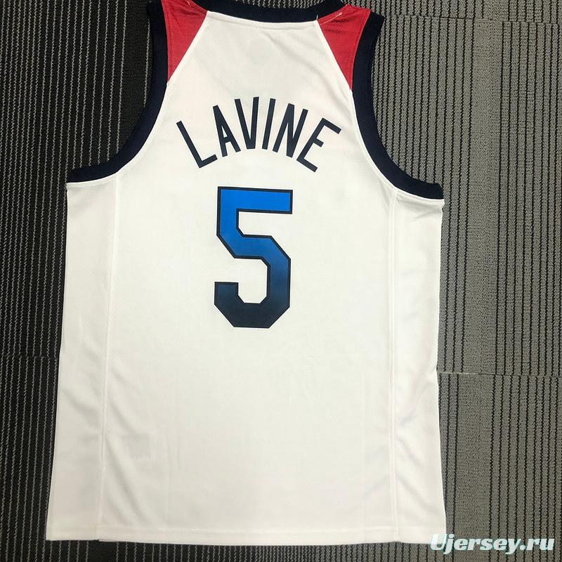 Thai Version Men's Zach LaVine White USA Basketball Player Jersey