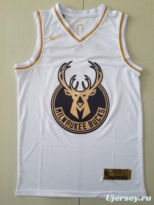 Giannis Antetokounmpo 34 White Golden Edition Jersey