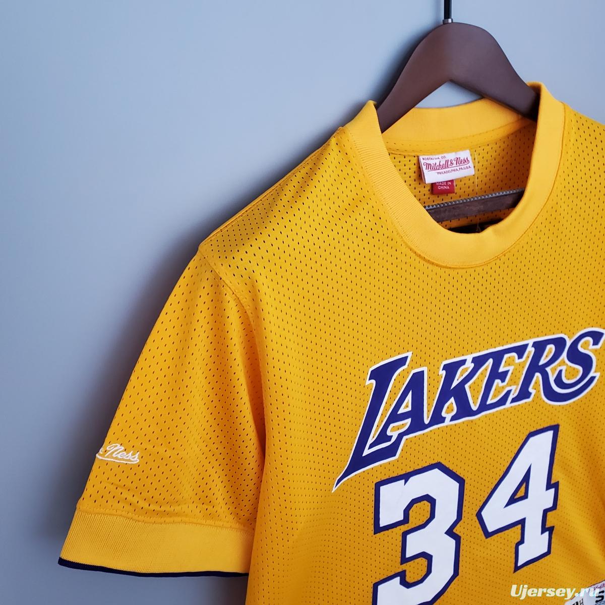 Mitchellness Lakers Yellow No. 34 O'Neial Retro Mesh Short Sleeve