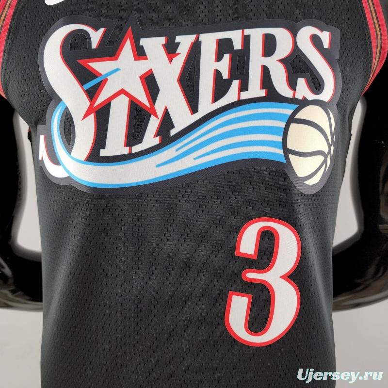 Retro Philadelphia 76ers Iverson #3 Big Meteor Black NBA Jersey 
