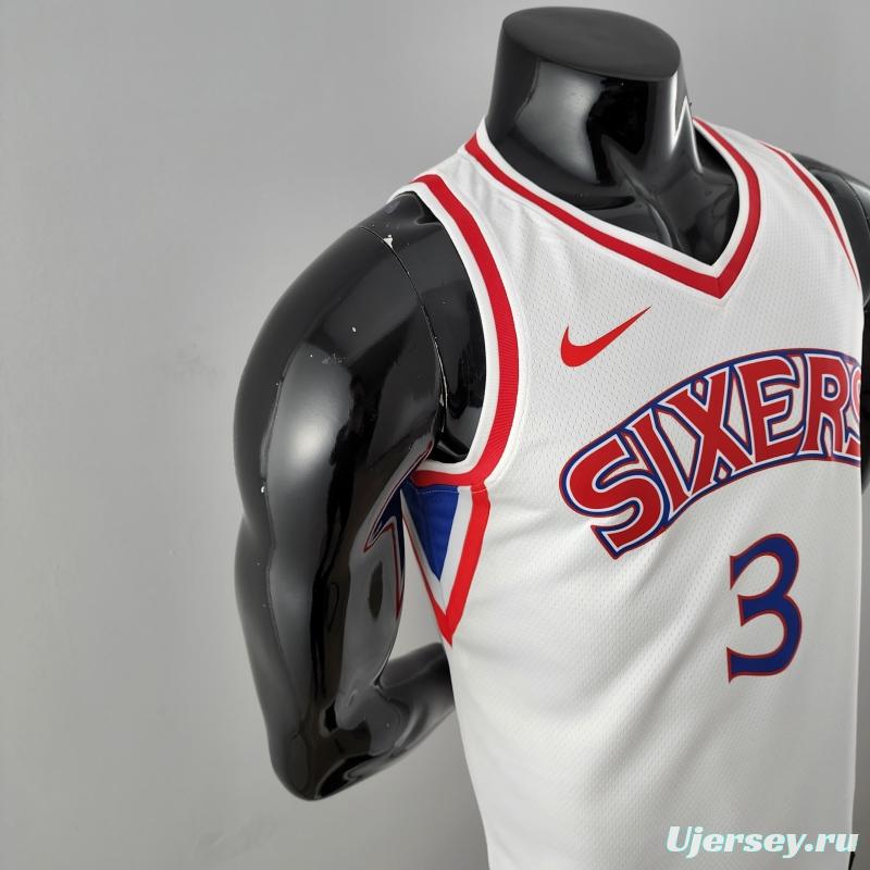 Rookie Philadelphia 76ers Iverson #3 White NBA Jersey 