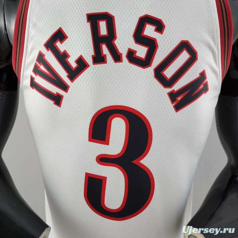 Retro Philadelphia 76ers Iverson #3 Big Meteor White NBA Jersey 