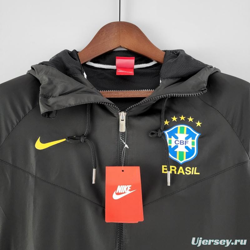 2022 Brazil Black Full Zipper Windbreaker