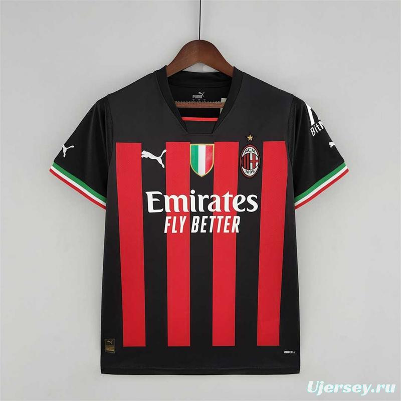 22 23 AC Milan Home Soccer Jersey with Scudetto Patch