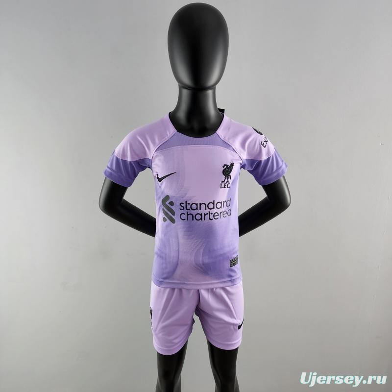 22/23 Liverpool Kids Kit Goalkeeper Purple Soccer Jersey