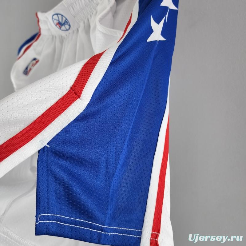 75th Anniversary Philadelphia 76ers NBA Shorts White Blue Trim