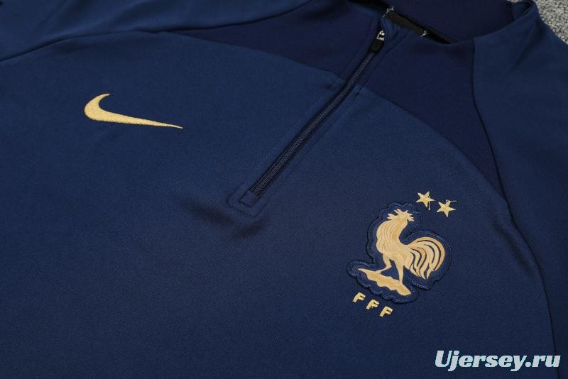 2022 France Navy Half Zipper Tracksuit Half Zipper Tracksuit