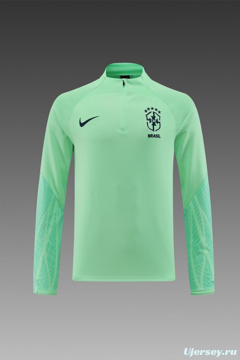 2022 Brazil Green Half Zipper Tracksuit