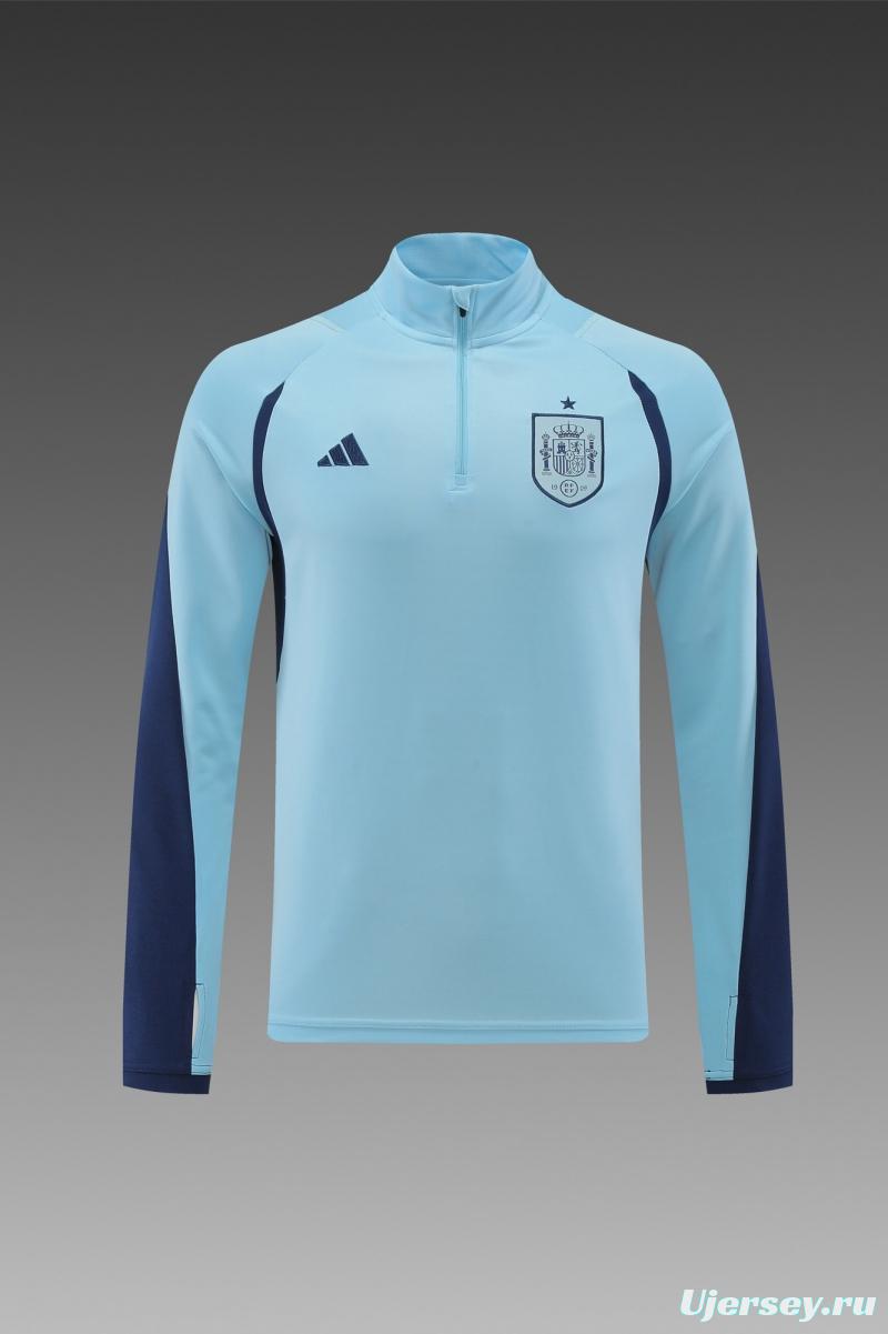 2022 Spain Blue Half Zipper Tracksuit