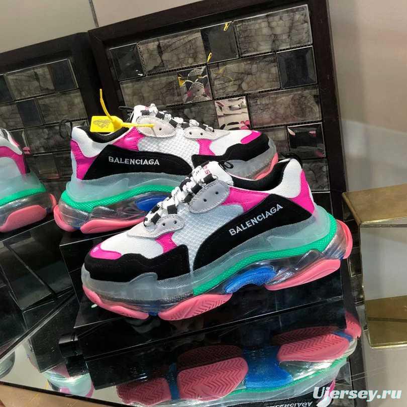 Men/Women Balenciaga Triple S MutiColor Clear Sole Black/Pink Sneaker Item 6380380