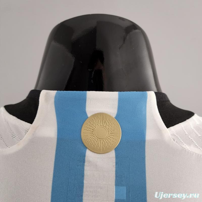 Player Version 3 Stars 2022 Argentina Home Jersey With World Cup Champion Patches