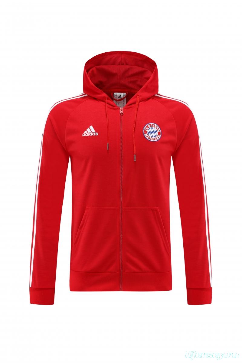 2023 Bayern Munich Red Hoodie Full Zipper Tracksuit