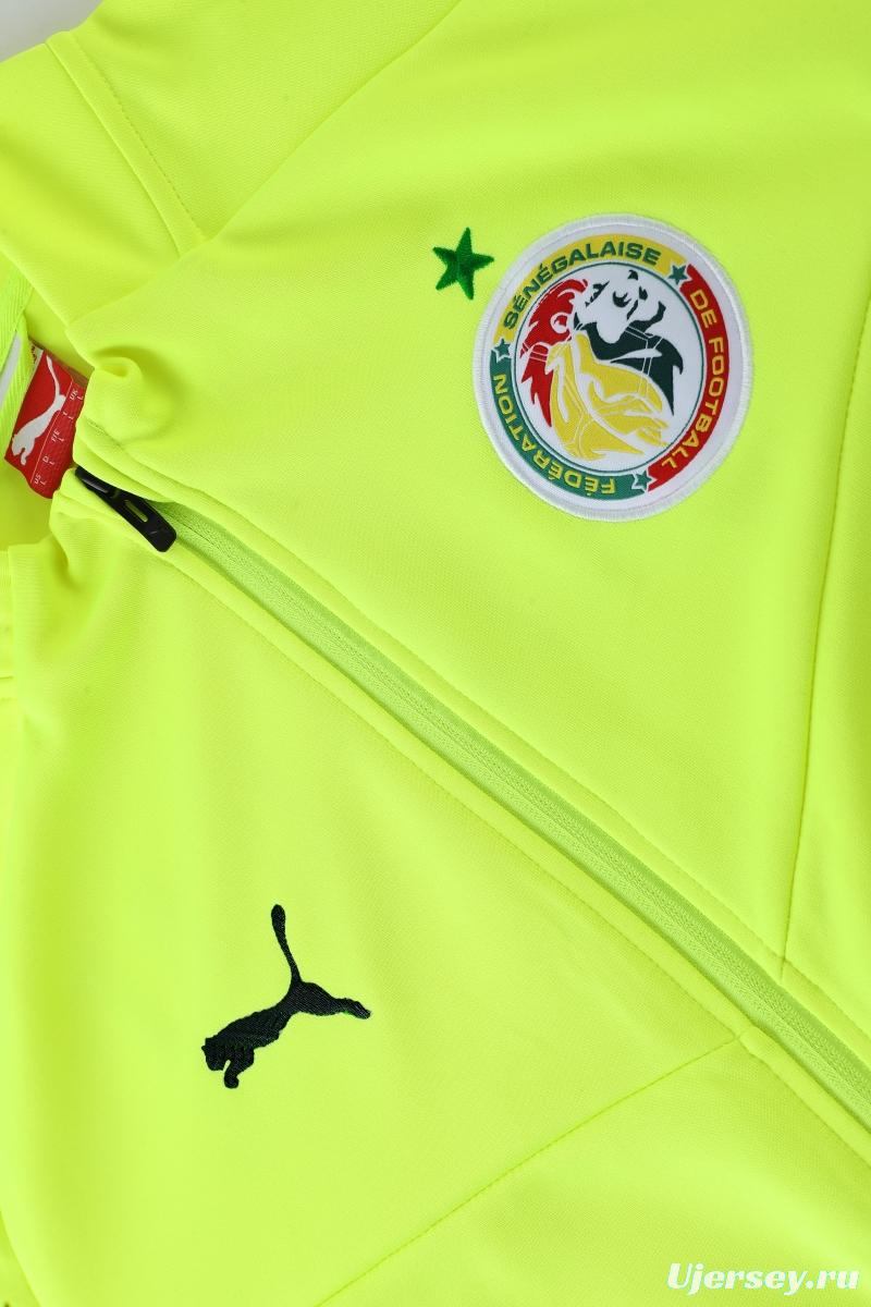 2022 Senegal Fluorescent Yellow Full Zipper Tracksuit