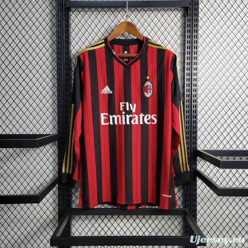 Retro Long Sleeve 2013-14 AC Milan Home Jersey
