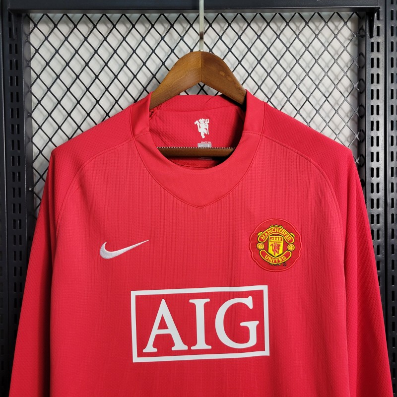 Retro Long Sleeve 07-08 Manchester United Home Premier League Jersey