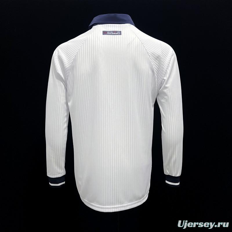 Long Sleeve Retro 1998 England Home Soccer Jersey