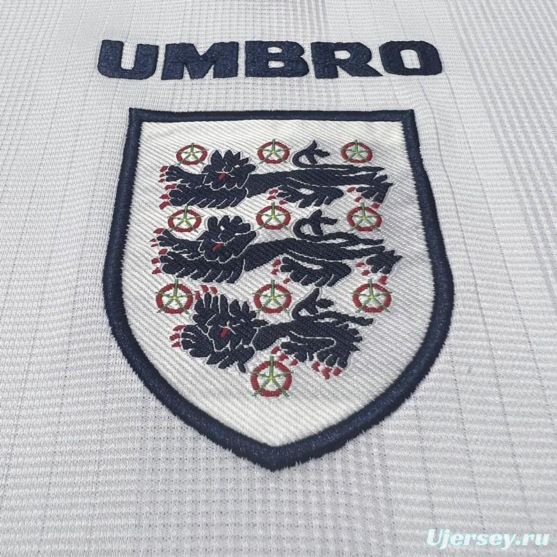 Long Sleeve Retro 1996 England Home Soccer Jersey