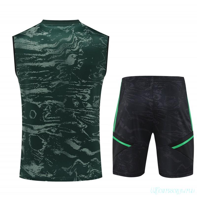 23-24 Real Madrid Black Green Pattern Vest Jersey+Shorts