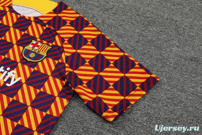 23-24 Barcelona Special Orange Grid Short Sleeve+Shorts