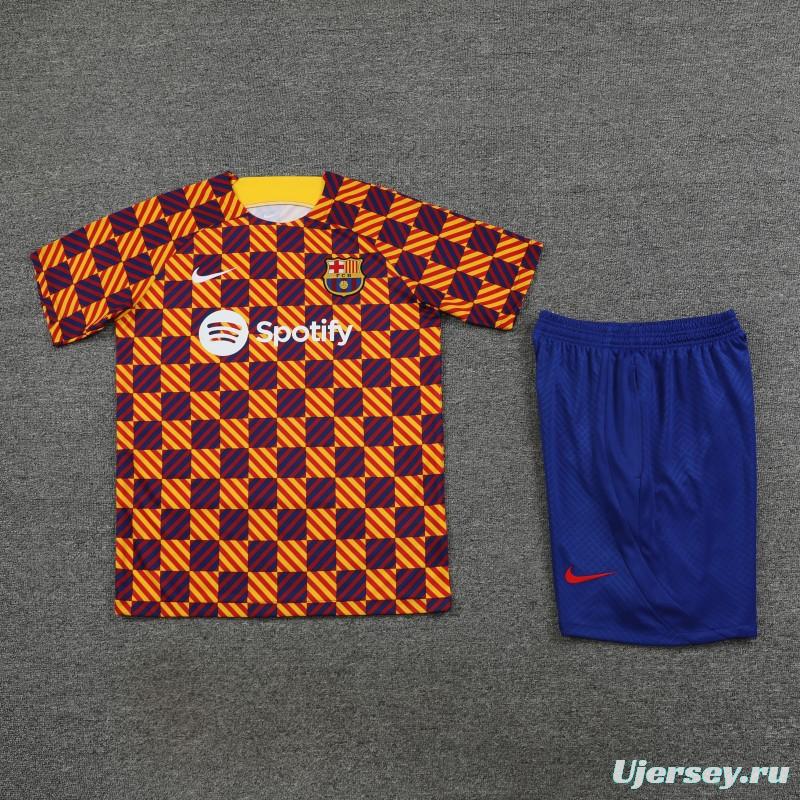 23-24 Barcelona Special Orange Grid Short Sleeve+Shorts