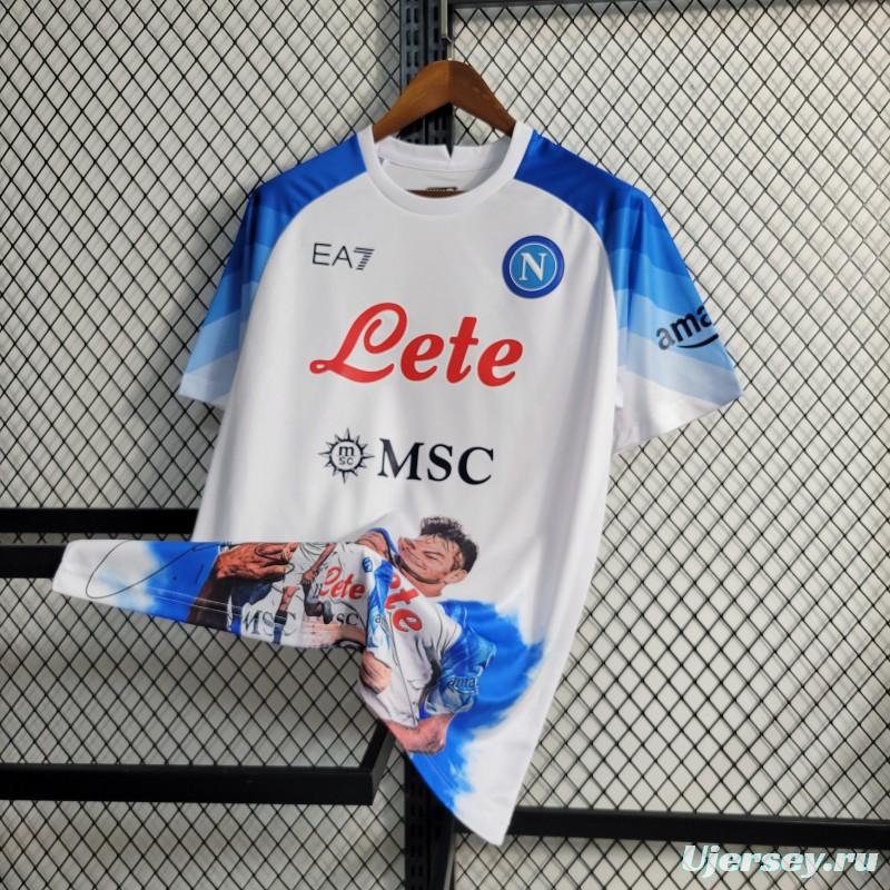 23-24 SSC Napoli Face Game Lozano White Jersey