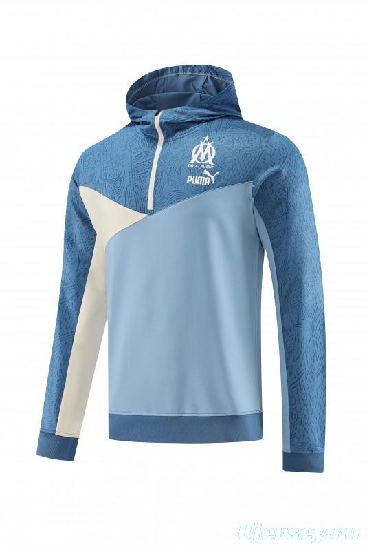 23/24 Olympique Marseille Blue Half Zipper Hoodie Jacket +Pants