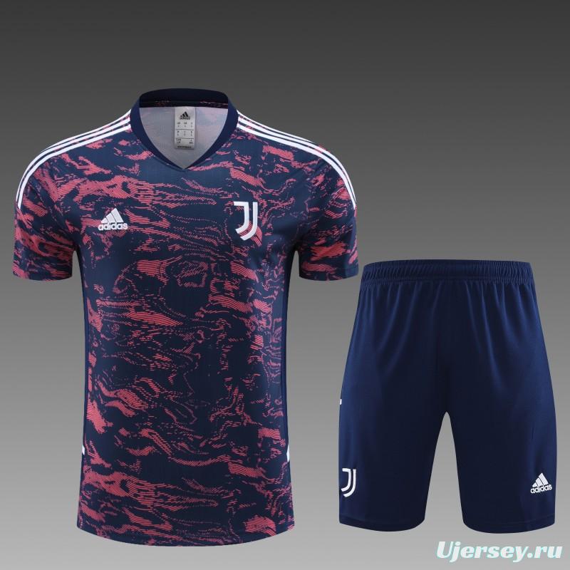 23 24 Juventus Red Navy Stripe Short Sleeve+Shorts