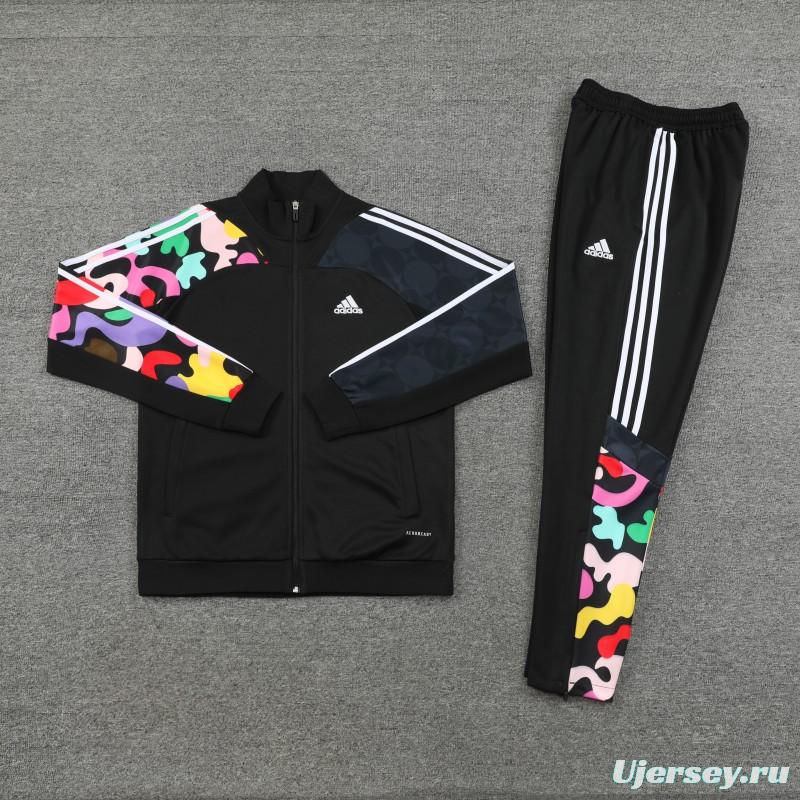 2023 Adidas Black Full Zipper Jacket With Colorful Sleeve+Pants