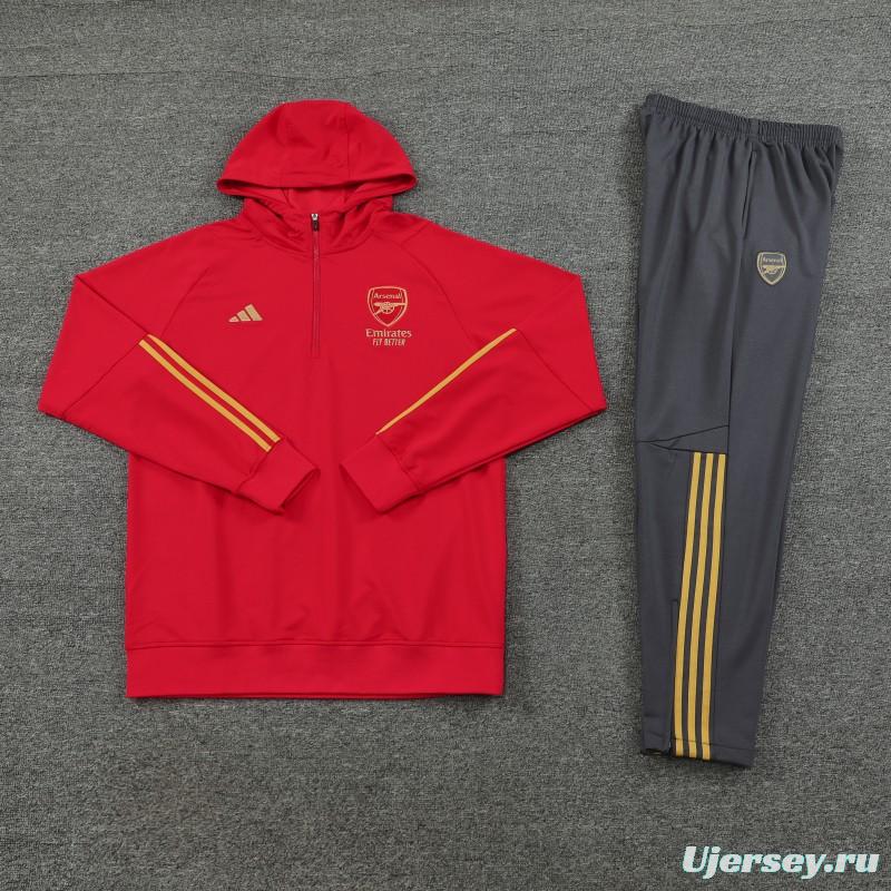 23/24 Arsenal Red Hoodie Half Zipper Jacket+ Pants