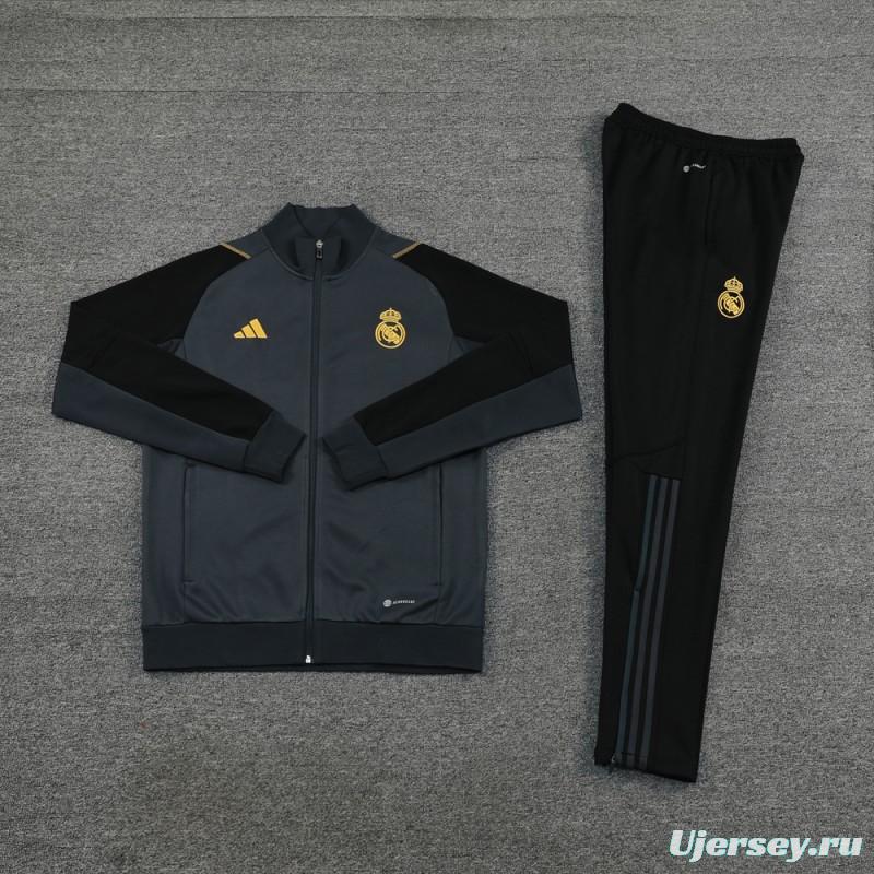 23/24 Real Madrid Grey/Black Full Zipper Jacket+Pants
