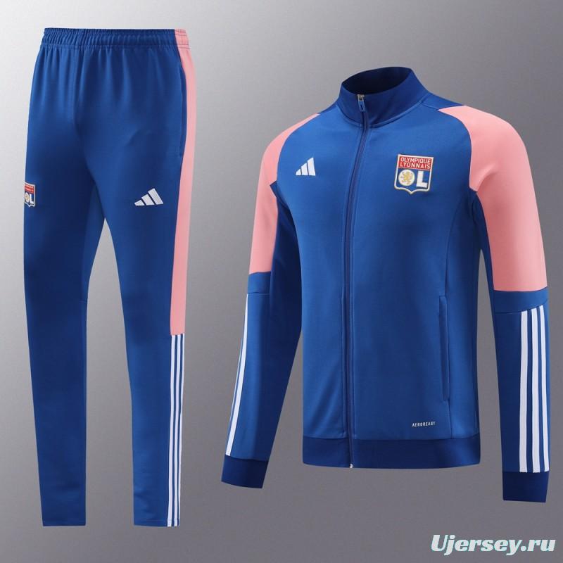 23/24  Olympique Lyonnais Lyon Blue/Pink Full Zipper Jacket+Pants