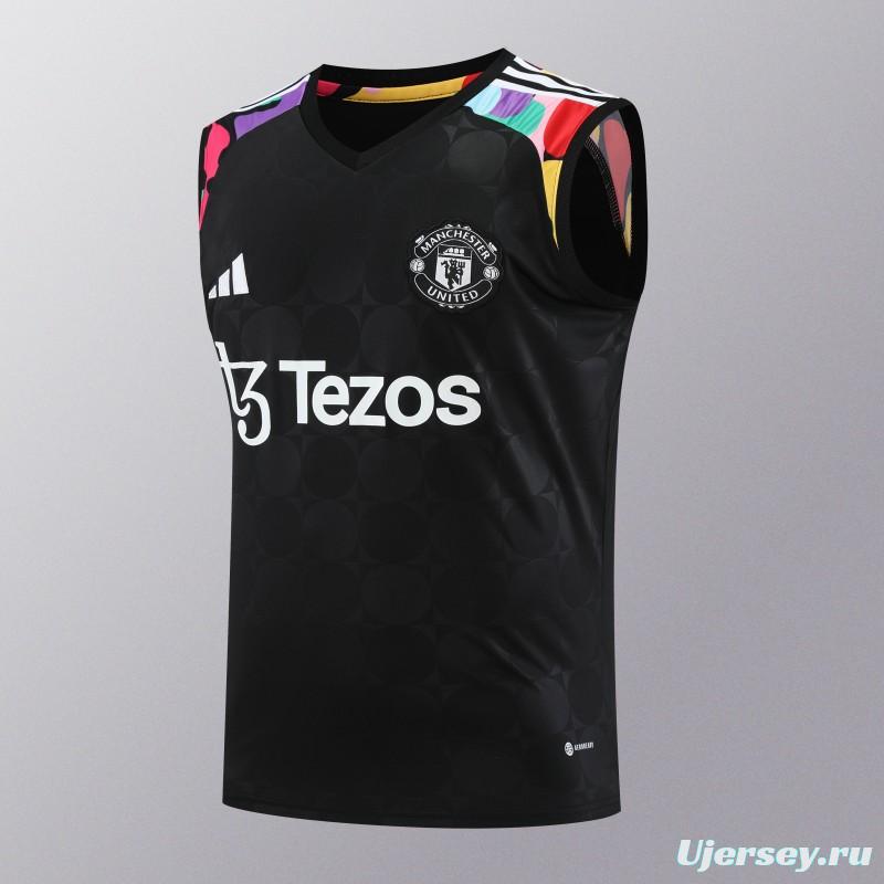 24/25 Manchester United Black Vest Jeresy+Shorts